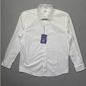 Tayion Collection Men's Geo-Print Dress Shirt -White/Purple 16-16.5 32x33 $60